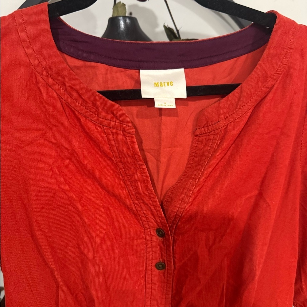 Anthropology Maeve Anaheim Orange Button up shirt dress, size 6 100% cotton - Picture 4 of 14